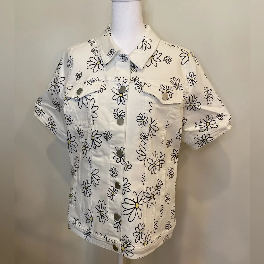 DG2 By Diane Gilman short sleeve denim jacket NWT Size L - Picture 2 of 11